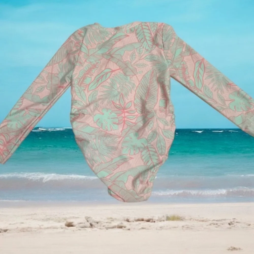 Cat & Jack Pink and Green Girls Swim Rashguard